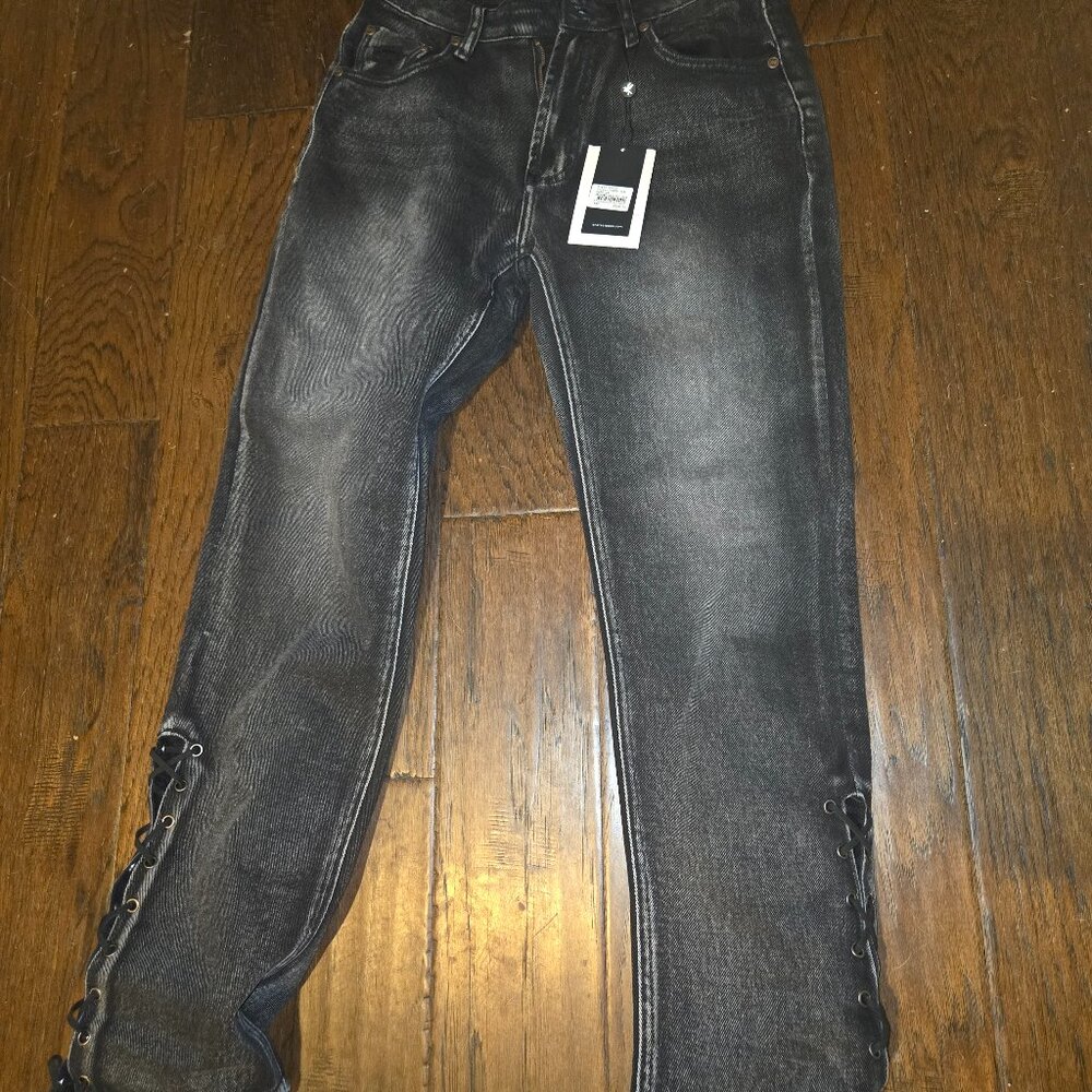 One Teaspoon Black High Waisted Awesome Baggies Lace Up Jeans Size 26